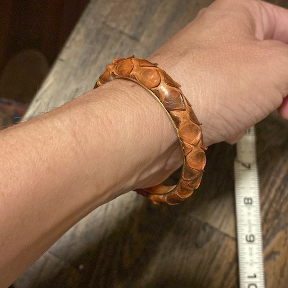 Fleur de lis Leather Wrapped Bangle Bracelet - Picture 8 of 9